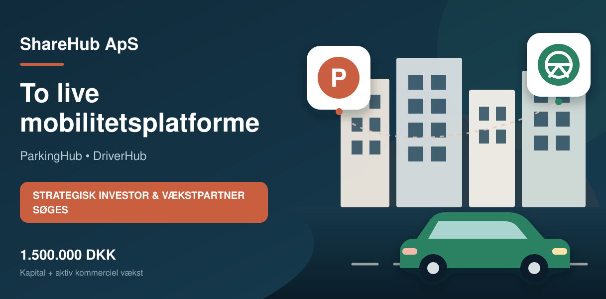 ShareHub ApS med to live mobilitetsplatforme søger aktiv investor og vækstpartner
